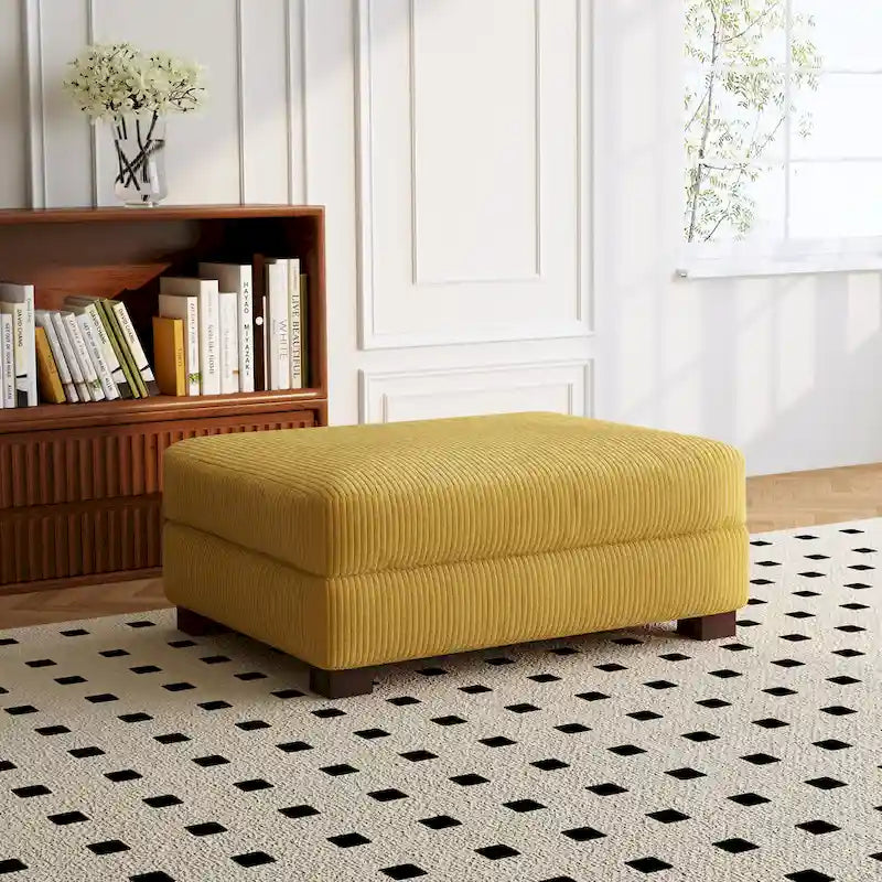 Ottoman rectangulaire en velours côtelé, pieds en bois massif, housse amovible, 400 kg, 106,4 cm (L), 7 couleurs