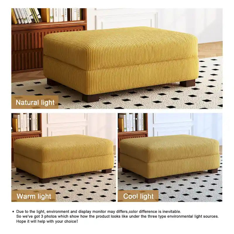 Ottoman rectangulaire en velours côtelé, pieds en bois massif, housse amovible, 400 kg, 106,4 cm (L), 7 couleurs