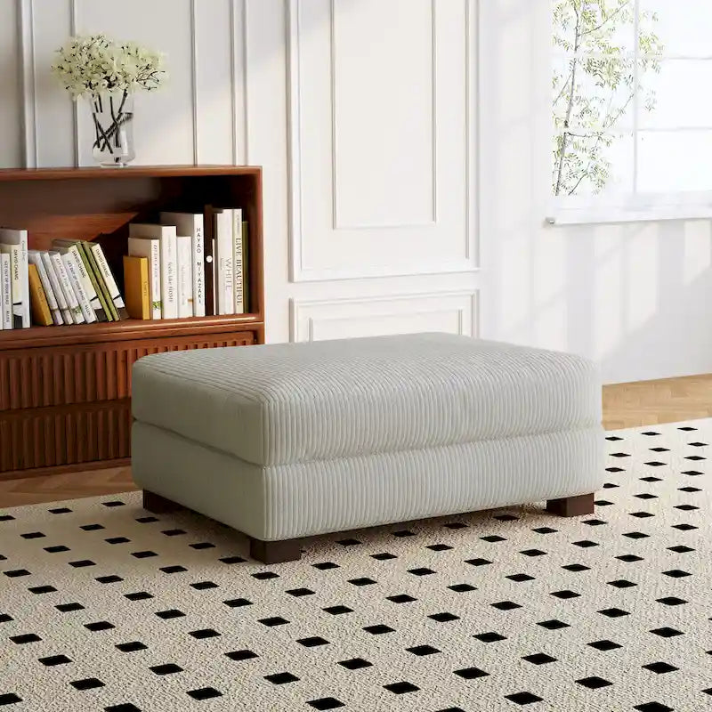 Ottoman rectangulaire en velours côtelé, pieds en bois massif, housse amovible, 400 kg, 106,4 cm (L), 7 couleurs