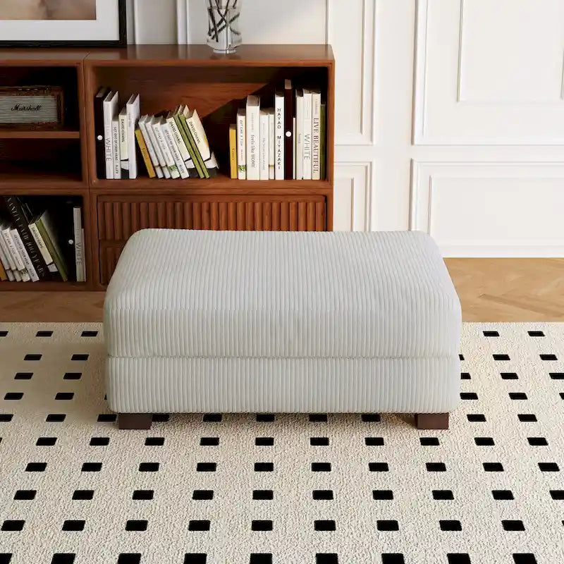 Ottoman rectangulaire en velours côtelé, pieds en bois massif, housse amovible, 400 kg, 106,4 cm (L), 7 couleurs