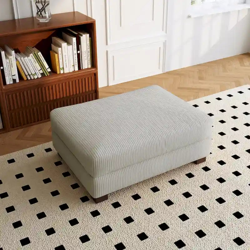 Ottoman rectangulaire en velours côtelé, pieds en bois massif, housse amovible, 400 kg, 106,4 cm (L), 7 couleurs