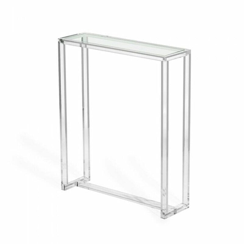 Console en acrylique transparent et verre, style lucite moderne, étroite, pour entrée/salon/chambre
