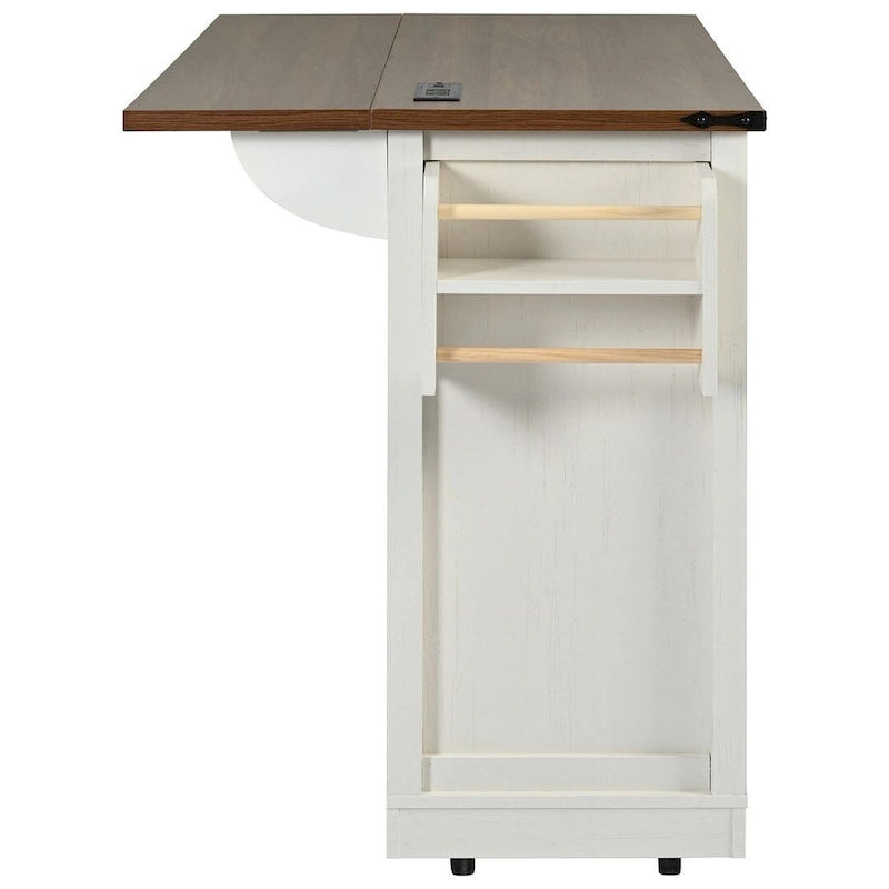 Îlot de cuisine de ferme sur roulettes, avec prise de courant, portes de grange coulissantes, abattant, capacité de 180 kg