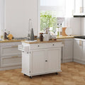 Îlot de cuisine roulant Chariot Dessus en hévéa Tiroir 2 armoires Porte-épices Roues verrouillables Style ferme Blanc Noir
