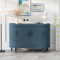 Table console de 47,2" Meuble de bar à café Étagères réglables MDF Placage de frêne Pieds en pin 220 lbs Poignées en alliage de zinc Bleu Champagne