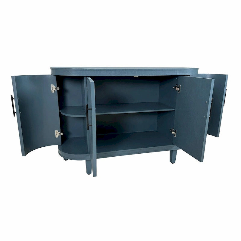 Table console de 47,2" Meuble de bar à café Étagères réglables MDF Placage de frêne Pieds en pin 220 lbs Poignées en alliage de zinc Bleu Champagne