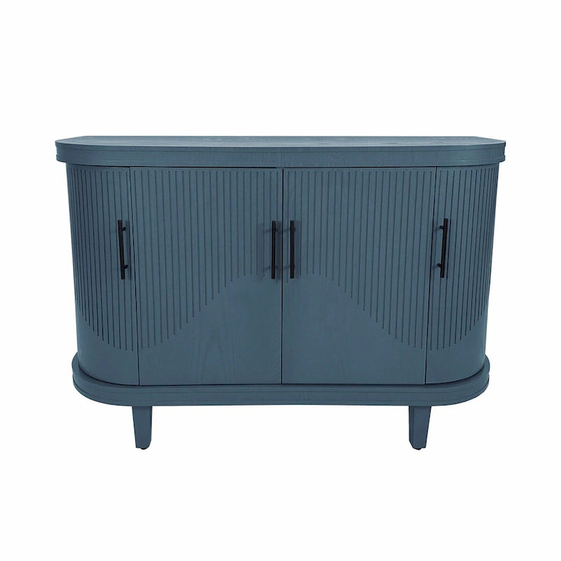 Table console de 47,2" Meuble de bar à café Étagères réglables MDF Placage de frêne Pieds en pin 220 lbs Poignées en alliage de zinc Bleu Champagne