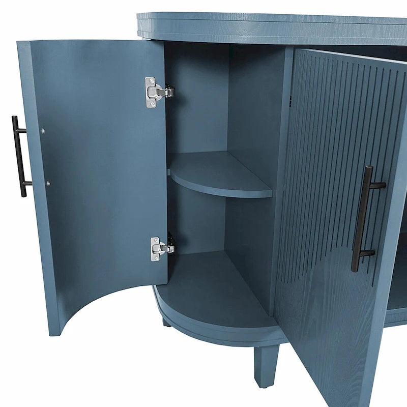 Table console de 47,2" Meuble de bar à café Étagères réglables MDF Placage de frêne Pieds en pin 220 lbs Poignées en alliage de zinc Bleu Champagne