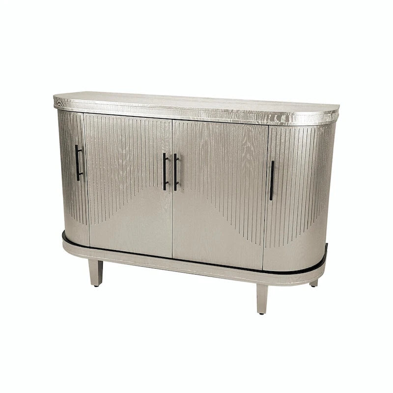 Table console de 47,2" Meuble de bar à café Étagères réglables MDF Placage de frêne Pieds en pin 220 lbs Poignées en alliage de zinc Bleu Champagne