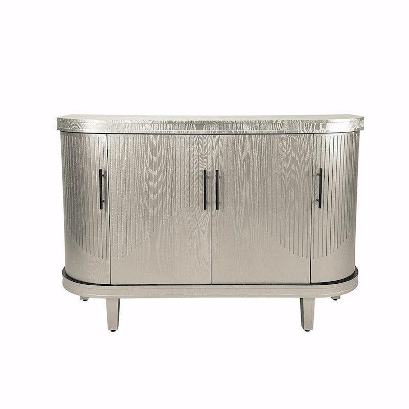 Table console de 47,2" Meuble de bar à café Étagères réglables MDF Placage de frêne Pieds en pin 220 lbs Poignées en alliage de zinc Bleu Champagne