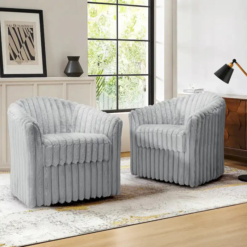 Lot de 2 fauteuils pivotants en velours côtelé avec base en métal rotative à 360°, structure en bois, capacité de 125 kg, couleurs : bleu, gris, blanc, chocolat