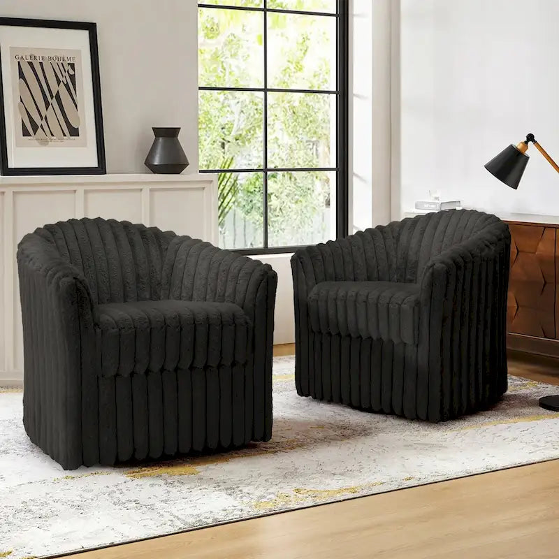 Lot de 2 fauteuils pivotants en velours côtelé avec base en métal rotative à 360°, structure en bois, capacité de 125 kg, couleurs : bleu, gris, blanc, chocolat