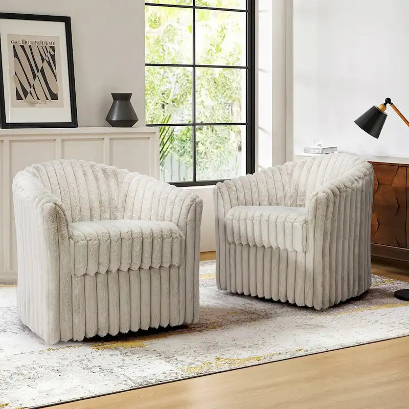 Lot de 2 fauteuils pivotants en velours côtelé avec base en métal rotative à 360°, structure en bois, capacité de 125 kg, couleurs : bleu, gris, blanc, chocolat
