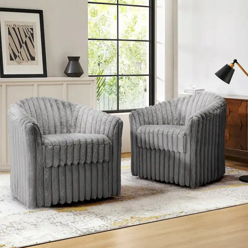 Lot de 2 fauteuils pivotants en velours côtelé avec base en métal rotative à 360°, structure en bois, capacité de 125 kg, couleurs : bleu, gris, blanc, chocolat