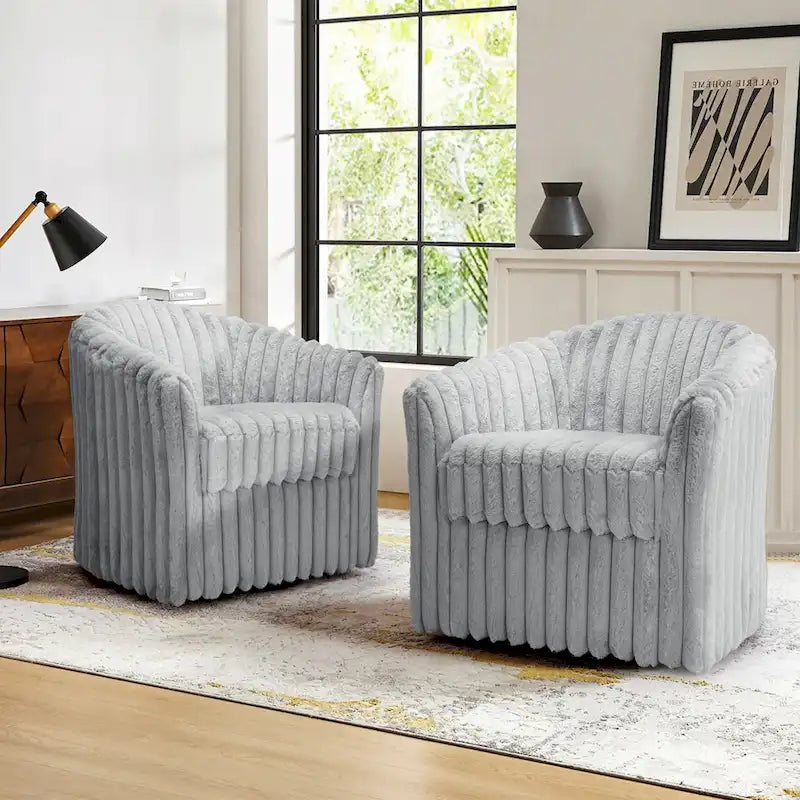 Lot de 2 fauteuils pivotants en velours côtelé avec base en métal rotative à 360°, structure en bois, capacité de 125 kg, couleurs : bleu, gris, blanc, chocolat