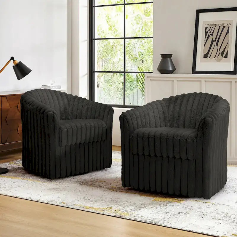 Lot de 2 fauteuils pivotants en velours côtelé avec base en métal rotative à 360°, structure en bois, capacité de 125 kg, couleurs : bleu, gris, blanc, chocolat