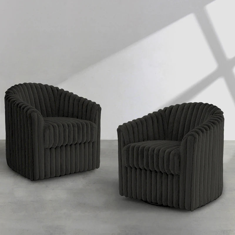 Lot de 2 fauteuils pivotants en velours côtelé avec base en métal rotative à 360°, structure en bois, capacité de 125 kg, couleurs : bleu, gris, blanc, chocolat