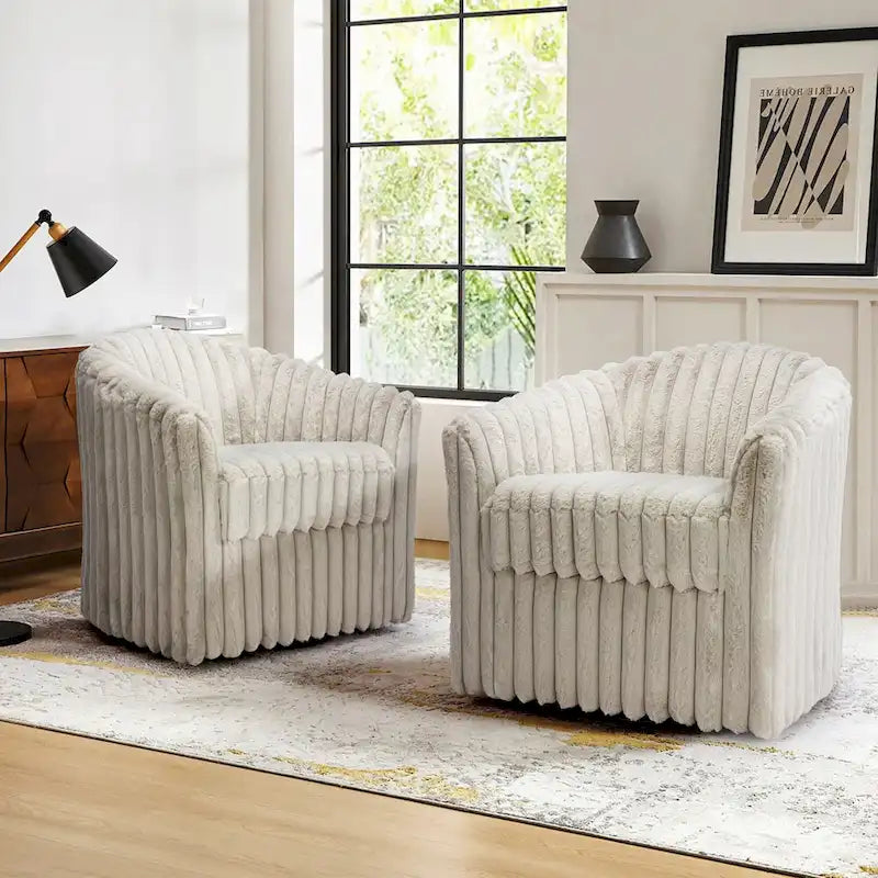 Lot de 2 fauteuils pivotants en velours côtelé avec base en métal rotative à 360°, structure en bois, capacité de 125 kg, couleurs : bleu, gris, blanc, chocolat