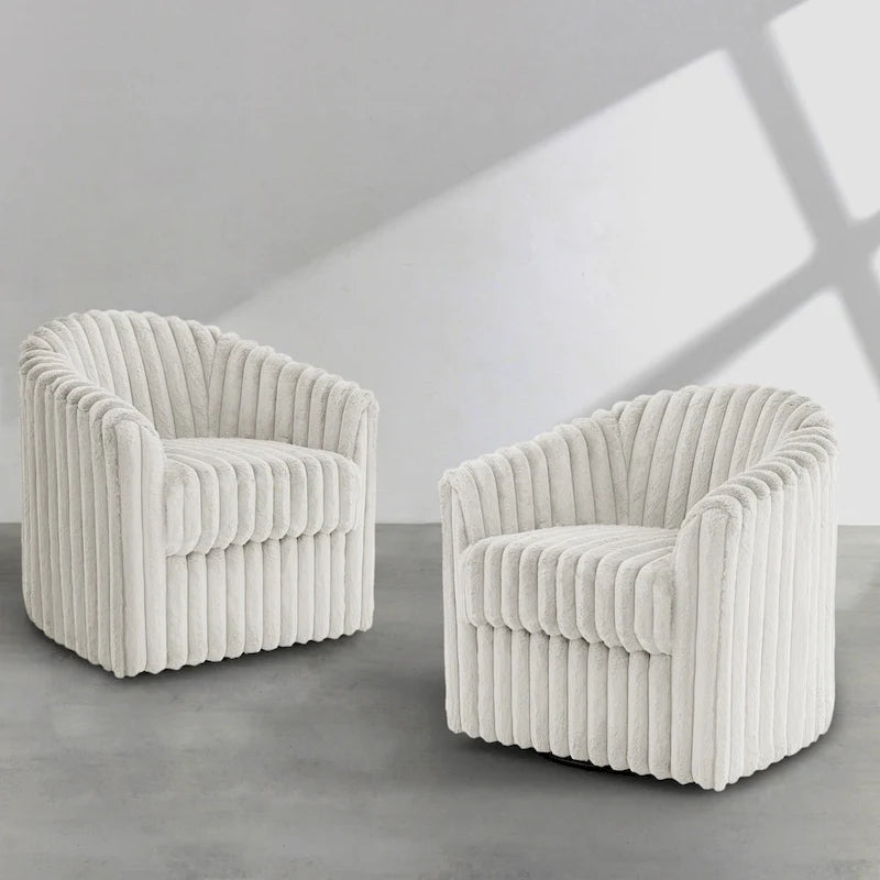 Lot de 2 fauteuils pivotants en velours côtelé avec base en métal rotative à 360°, structure en bois, capacité de 125 kg, couleurs : bleu, gris, blanc, chocolat