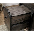 Bureau à domicile 3 tiroirs 2 étagères ouvertes Cadre métallique Style industriel Plateau en bois Chêne Carbonized Mesquite fraisé