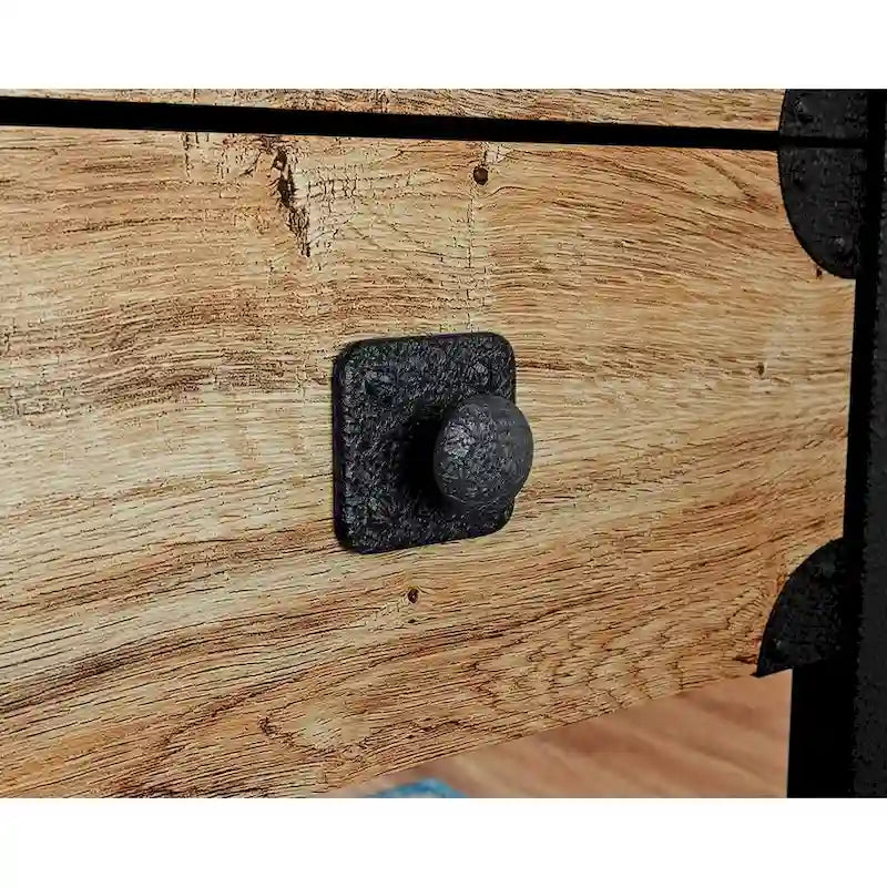 Bureau à domicile 3 tiroirs 2 étagères ouvertes Cadre métallique Style industriel Plateau en bois Chêne Carbonized Mesquite fraisé