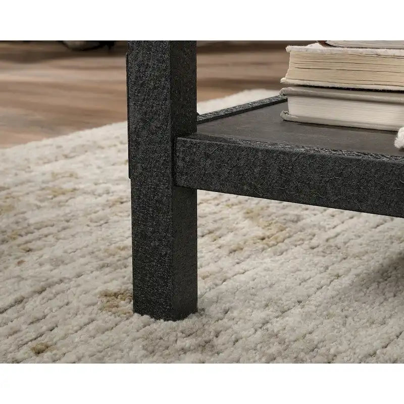 Bureau à domicile 3 tiroirs 2 étagères ouvertes Cadre métallique Style industriel Plateau en bois Chêne Carbonized Mesquite fraisé