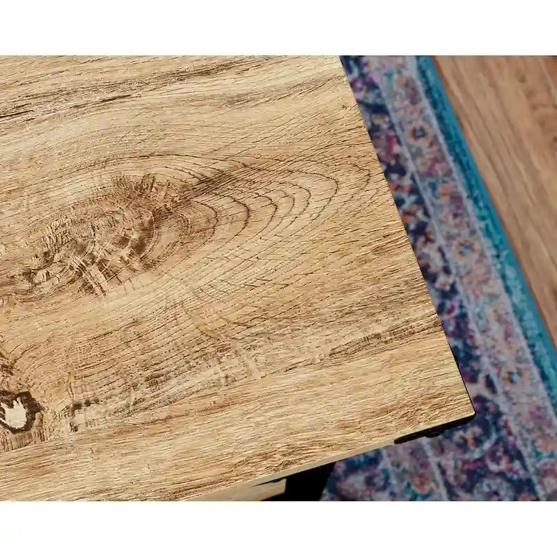 Bureau à domicile 3 tiroirs 2 étagères ouvertes Cadre métallique Style industriel Plateau en bois Chêne Carbonized Mesquite fraisé