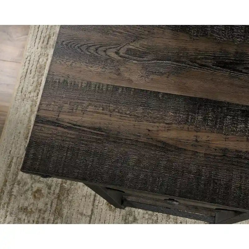 Bureau à domicile 3 tiroirs 2 étagères ouvertes Cadre métallique Style industriel Plateau en bois Chêne Carbonized Mesquite fraisé