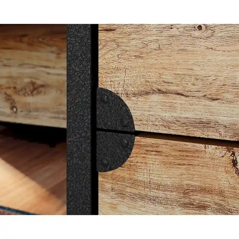 Bureau à domicile 3 tiroirs 2 étagères ouvertes Cadre métallique Style industriel Plateau en bois Chêne Carbonized Mesquite fraisé