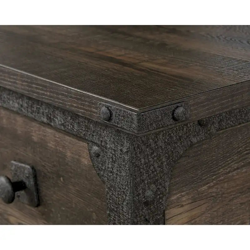 Bureau à domicile 3 tiroirs 2 étagères ouvertes Cadre métallique Style industriel Plateau en bois Chêne Carbonized Mesquite fraisé