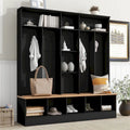 Meuble d'entrée avec banc de rangement, 4-en-1, 8 crochets, 5 étagères cubiques, 170 cm L, 245 kg, Noir/Blanc