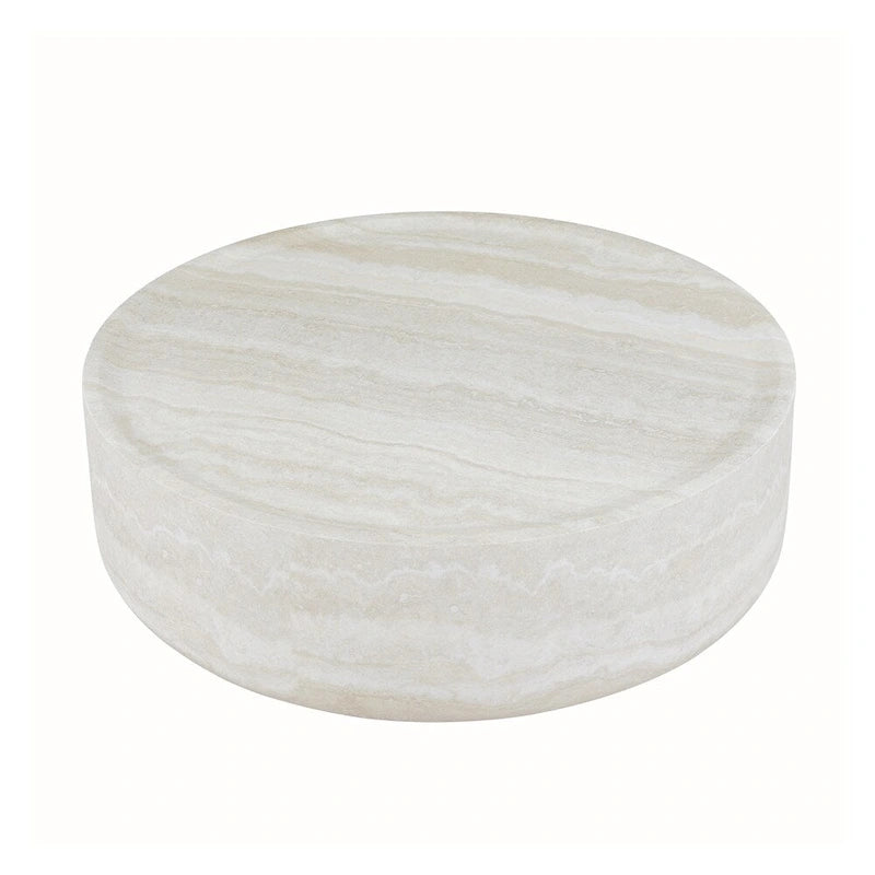 Table basse ronde 31,5" en fibre de verre, aucun assemblage requis, résistante aux rayures, imperméable, moderne pour salon, marbre noir et blanc