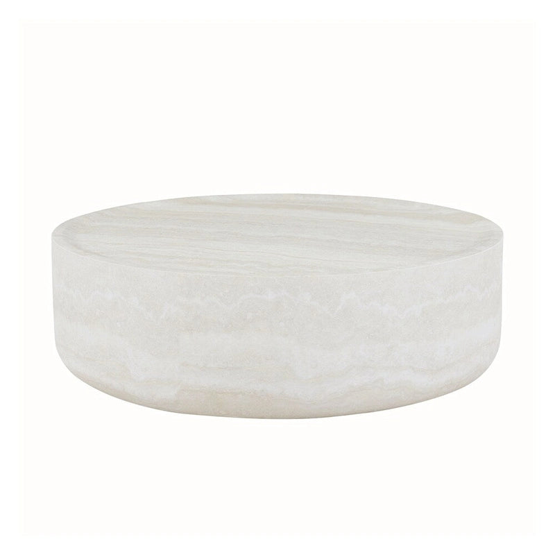 Table basse ronde 31,5" en fibre de verre, aucun assemblage requis, résistante aux rayures, imperméable, moderne pour salon, marbre noir et blanc