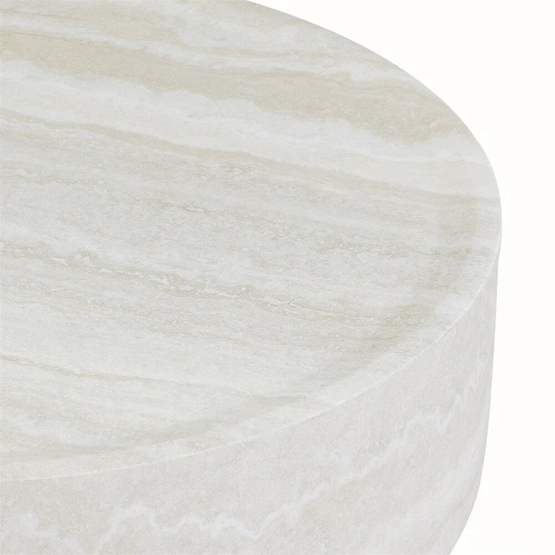 Table basse ronde 31,5" en fibre de verre, aucun assemblage requis, résistante aux rayures, imperméable, moderne pour salon, marbre noir et blanc
