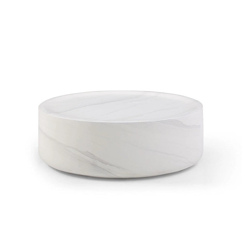 Table basse ronde 31,5" en fibre de verre, aucun assemblage requis, résistante aux rayures, imperméable, moderne pour salon, marbre noir et blanc