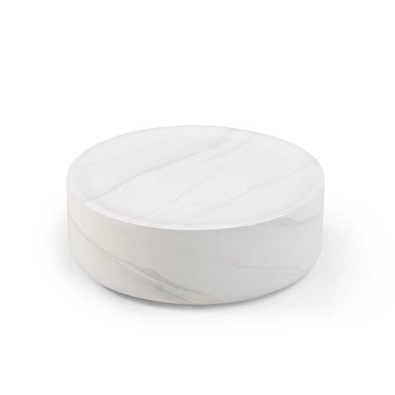 Table basse ronde 31,5" en fibre de verre, aucun assemblage requis, résistante aux rayures, imperméable, moderne pour salon, marbre noir et blanc