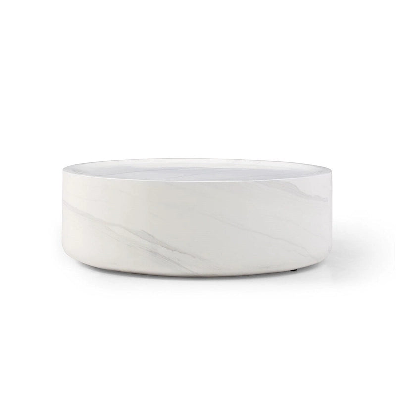 Table basse ronde 31,5" en fibre de verre, aucun assemblage requis, résistante aux rayures, imperméable, moderne pour salon, marbre noir et blanc