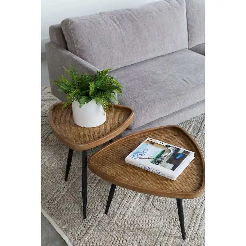 Table d'appoint avec plateau en rotin naturel, cadre en sapin massif, coins arrondis, style contemporain et moderne 43,2 cm (l) x 43,2 cm (P) x 48,3 cm (H)