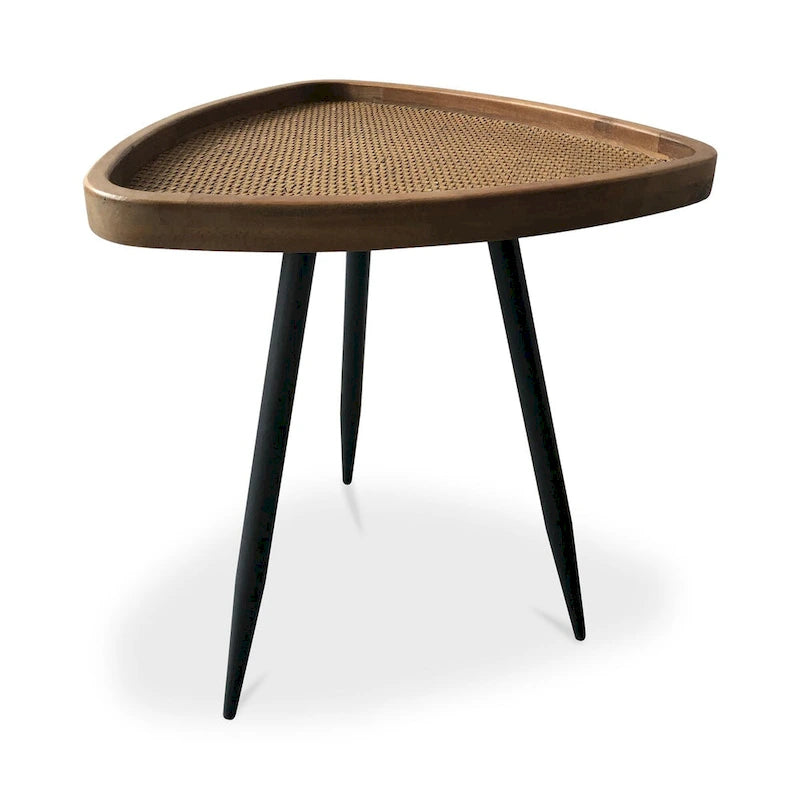Table d'appoint avec plateau en rotin naturel, cadre en sapin massif, coins arrondis, style contemporain et moderne 43,2 cm (l) x 43,2 cm (P) x 48,3 cm (H)