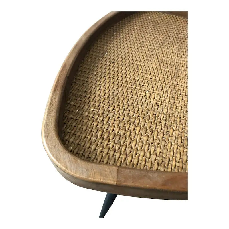 Table d'appoint avec plateau en rotin naturel, cadre en sapin massif, coins arrondis, style contemporain et moderne 43,2 cm (l) x 43,2 cm (P) x 48,3 cm (H)