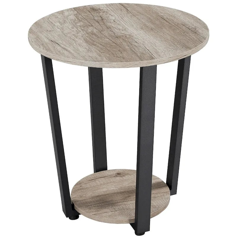 Table d'appoint ronde en métal avec étagère de rangement, plateau de 50,8 cm, capacité de 90 kg, pieds réglables, style industriel rustique