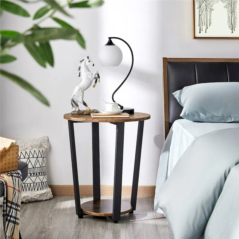 Table d'appoint ronde en métal avec étagère de rangement, plateau de 50,8 cm, capacité de 90 kg, pieds réglables, style industriel rustique