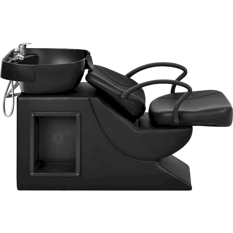 Fauteuil de lavage pour salon, bac ABS inclinable, mousse haute densité, douchette, noir/noir mat
