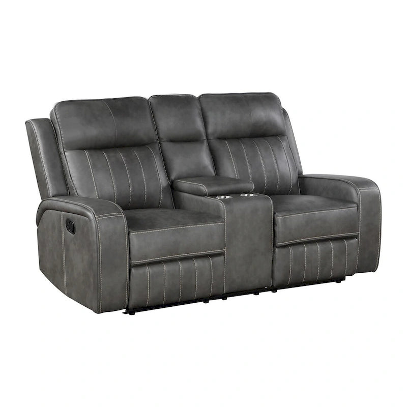 Causeuse inclinable avec console, 2 porte-gobelets, similicuir, gris, 181 cm de large