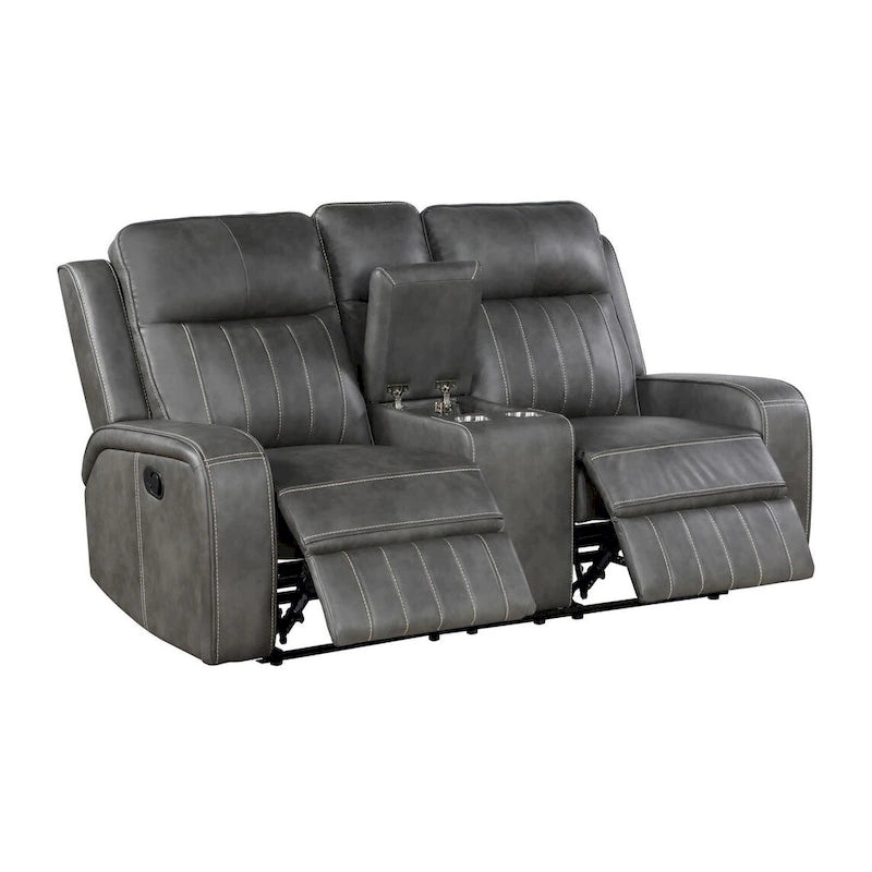Causeuse inclinable avec console, 2 porte-gobelets, similicuir, gris, 181 cm de large