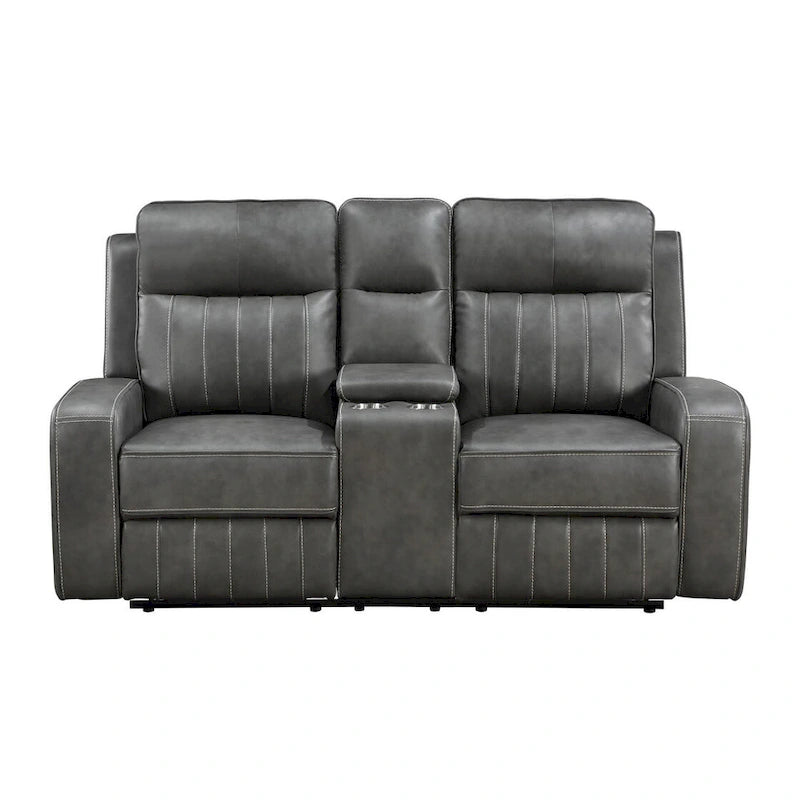 Causeuse inclinable avec console, 2 porte-gobelets, similicuir, gris, 181 cm de large