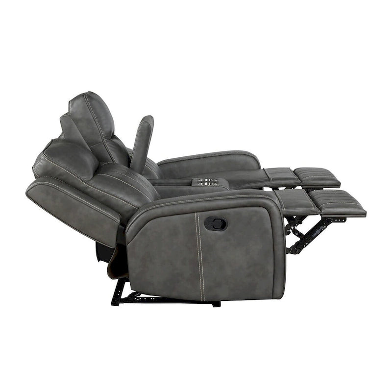 Causeuse inclinable avec console, 2 porte-gobelets, similicuir, gris, 181 cm de large