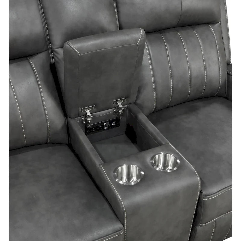 Causeuse inclinable avec console, 2 porte-gobelets, similicuir, gris, 181 cm de large