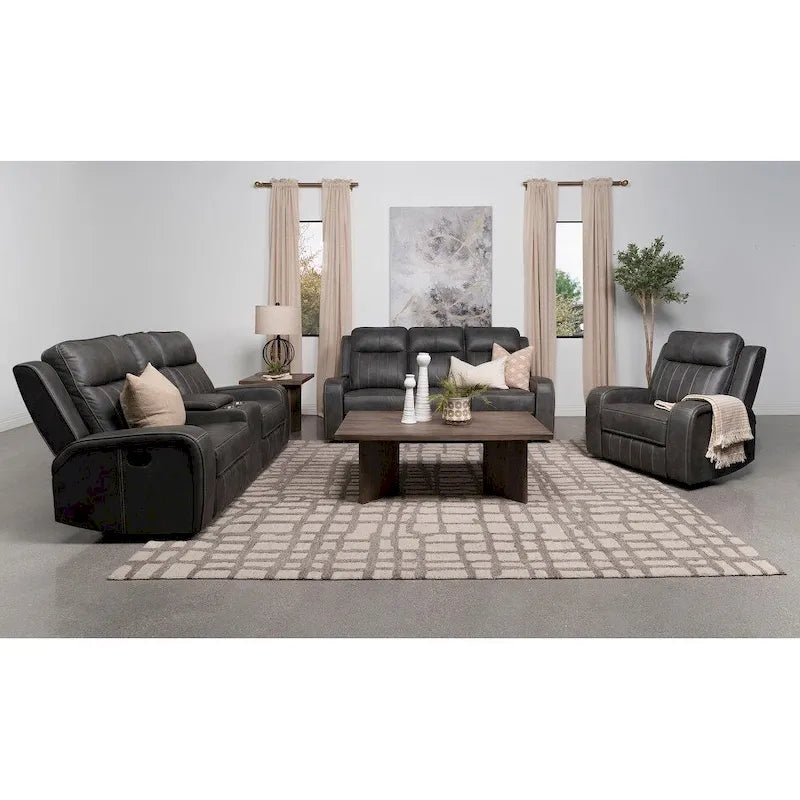 Causeuse inclinable avec console, 2 porte-gobelets, similicuir, gris, 181 cm de large