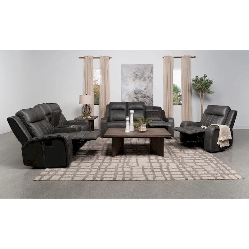 Causeuse inclinable avec console, 2 porte-gobelets, similicuir, gris, 181 cm de large